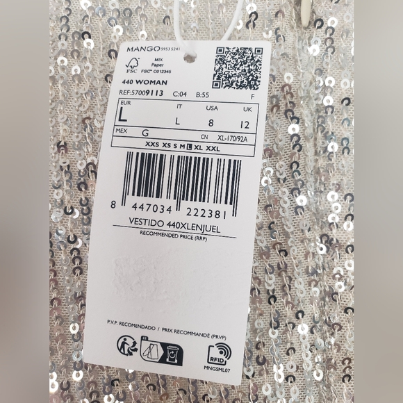 Mango Champagne Sequin Shoulder Pad Mini Dress Women Size 8 NWT Cocktail - Picture 6 of 7